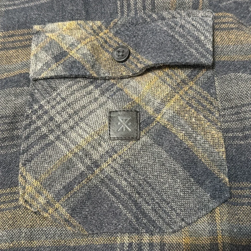Roark Flannel Shirt Men Medium Classic Fit Snap Button Flap Pockets Patches